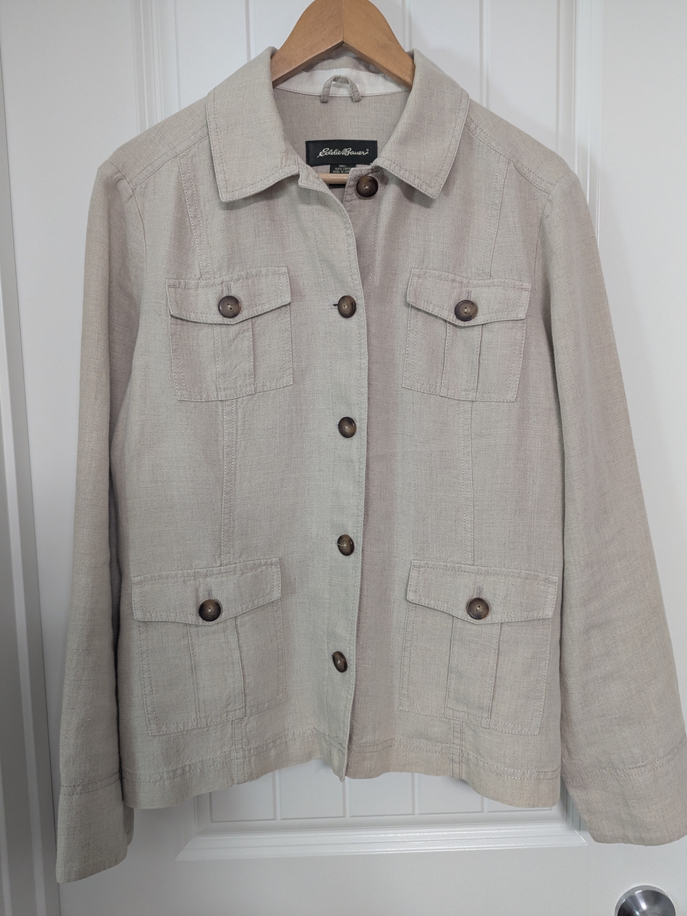 Eddie Bauer Women's Tan Linen Utility Button-Front Jacket XL